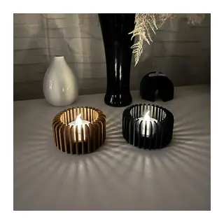 3D Baskı Modern Çizgili Mumluk - Tealight Mumluk (1 Adet)-Kahverengi