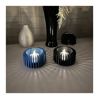 3D Baskı Modern Çizgili Mumluk - Tealight Mumluk (1 Adet)-Mavi