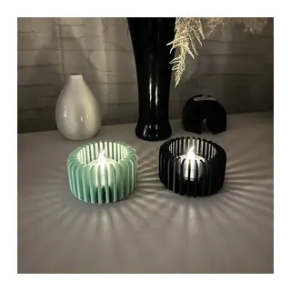 3D Baskı Modern Çizgili Mumluk - Tealight Mumluk (1 Adet)-Mint