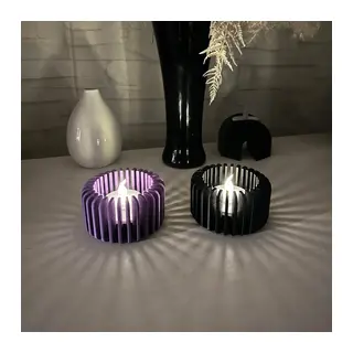 3D Baskı Modern Çizgili Mumluk - Tealight Mumluk (1 Adet)-Mor