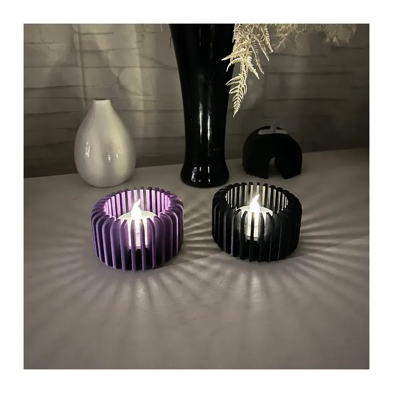 3D Baskı Modern Çizgili Mumluk - Tealight Mumluk (1 Adet)-Mor