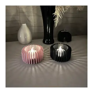 3D Baskı Modern Çizgili Mumluk - Tealight Mumluk (1 Adet)-Pembe