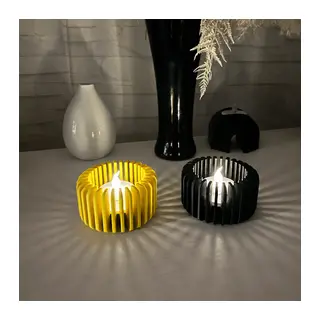 3D Baskı Modern Çizgili Mumluk - Tealight Mumluk (1 Adet)-Sarı