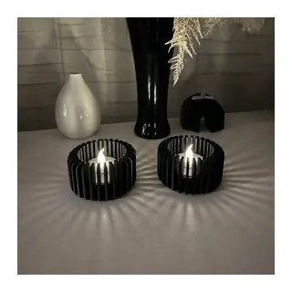 3D Baskı Modern Çizgili Mumluk - Tealight Mumluk (1 Adet)-Siyah