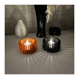 3D Baskı Modern Çizgili Mumluk - Tealight Mumluk (1 Adet)-Turuncu