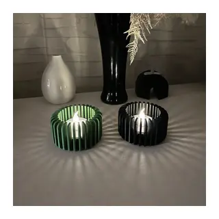 3D Baskı Modern Çizgili Mumluk - Tealight Mumluk (1 Adet)-Yeşil