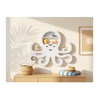 3D Baskı Ahtapot Duvar Rafı - Dekoratif Mini Raf-Beyaz