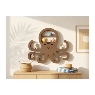 3D Baskı Ahtapot Duvar Rafı - Dekoratif Mini Raf-Kahverengi