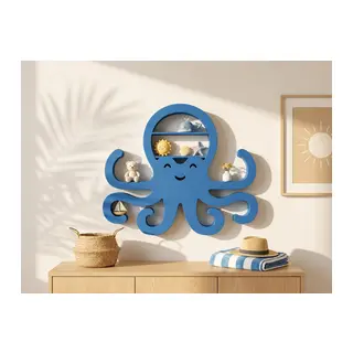 3D Baskı Ahtapot Duvar Rafı - Dekoratif Mini Raf-Mavi