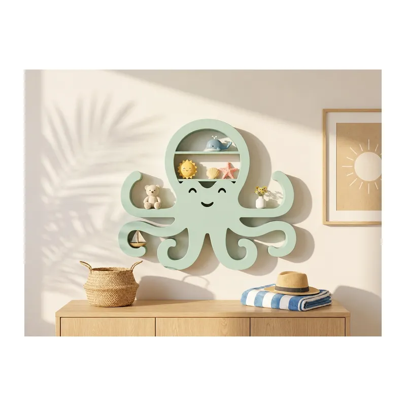 3D Baskı Ahtapot Duvar Rafı - Dekoratif Mini Raf-Mint