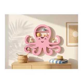 3D Baskı Ahtapot Duvar Rafı - Dekoratif Mini Raf-Pembe