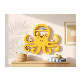 3D Baskı Ahtapot Duvar Rafı - Dekoratif Mini Raf-Sarı