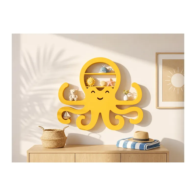 3D Baskı Ahtapot Duvar Rafı - Dekoratif Mini Raf-Sarı
