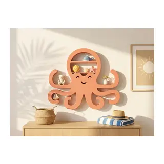 3D Baskı Ahtapot Duvar Rafı - Dekoratif Mini Raf-Turuncu