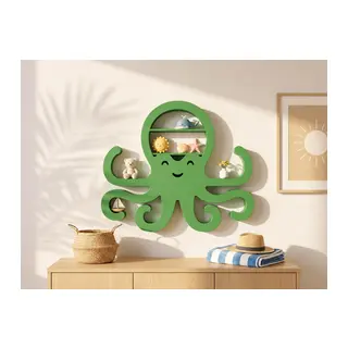 3D Baskı Ahtapot Duvar Rafı - Dekoratif Mini Raf-Yeşil