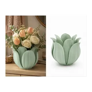 3D Baskı Lotus Yapraklı Vazo - Dekoratif Çiçeklik-Mint
