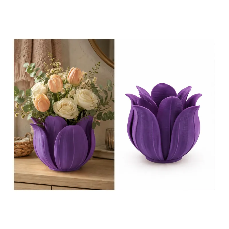 3D Baskı Lotus Yapraklı Vazo - Dekoratif Çiçeklik-Mor