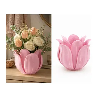 3D Baskı Lotus Yapraklı Vazo - Dekoratif Çiçeklik-Pembe