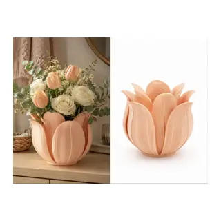 3D Baskı Lotus Yapraklı Vazo - Dekoratif Çiçeklik-Turuncu