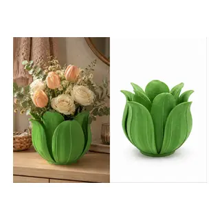 3D Baskı Lotus Yapraklı Vazo - Dekoratif Çiçeklik-Yeşil