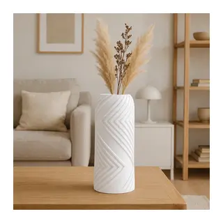 3D Baskı Vector Vazo - Geometrik Çizgili Dekoratif Vazo-Beyaz