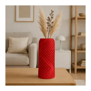 3D Baskı Vector Vazo - Geometrik Çizgili Dekoratif Vazo-Kırmızı
