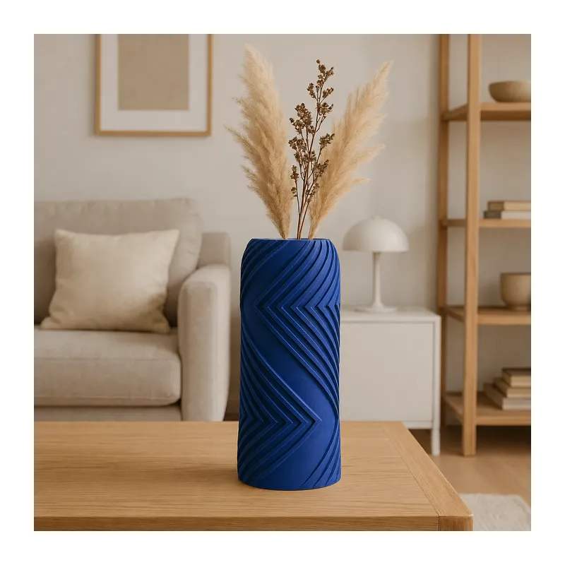 3D Baskı Vector Vazo - Geometrik Çizgili Dekoratif Vazo-Mavi