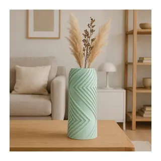 3D Baskı Vector Vazo - Geometrik Çizgili Dekoratif Vazo-Mint