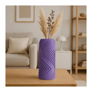 3D Baskı Vector Vazo - Geometrik Çizgili Dekoratif Vazo-Mor