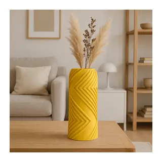 3D Baskı Vector Vazo - Geometrik Çizgili Dekoratif Vazo-Sarı