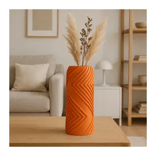 3D Baskı Vector Vazo - Geometrik Çizgili Dekoratif Vazo-Turuncu