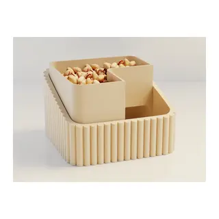 3D Baskı Fıstık Kasesi - Çift Hazneli Kabuk Ayırıcı Sunum Kasesi - Bej Bej