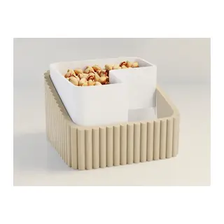 3D Baskı Fıstık Kasesi - Çift Hazneli Kabuk Ayırıcı Sunum Kasesi - Bej Beyaz