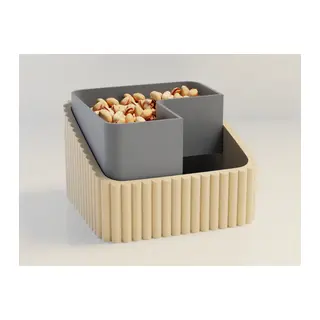 3D Baskı Fıstık Kasesi - Çift Hazneli Kabuk Ayırıcı Sunum Kasesi - Bej Gri