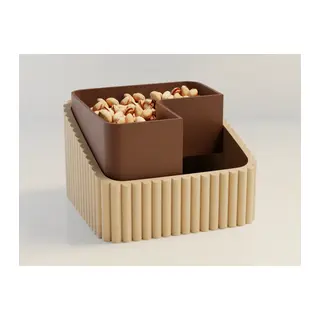 3D Baskı Fıstık Kasesi - Çift Hazneli Kabuk Ayırıcı Sunum Kasesi - Bej Kahverengi