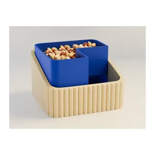 3D Baskı Fıstık Kasesi - Çift Hazneli Kabuk Ayırıcı Sunum Kasesi - Bej Mavi