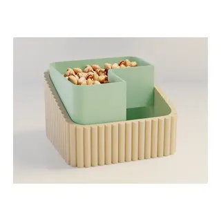 3D Baskı Fıstık Kasesi - Çift Hazneli Kabuk Ayırıcı Sunum Kasesi - Bej Mint