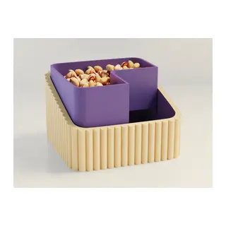 3D Baskı Fıstık Kasesi - Çift Hazneli Kabuk Ayırıcı Sunum Kasesi - Bej Mor