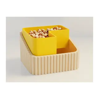 3D Baskı Fıstık Kasesi - Çift Hazneli Kabuk Ayırıcı Sunum Kasesi - Bej Sarı