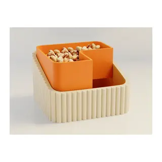 3D Baskı Fıstık Kasesi - Çift Hazneli Kabuk Ayırıcı Sunum Kasesi - Bej Turuncu