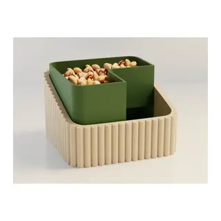 3D Baskı Fıstık Kasesi - Çift Hazneli Kabuk Ayırıcı Sunum Kasesi - Bej Yeşil