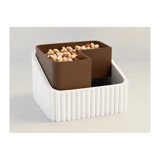 3D Baskı Fıstık Kasesi - Çift Hazneli Kabuk Ayırıcı Sunum Kasesi - Beyaz Kahverengi