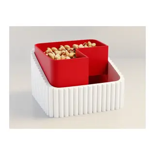 3D Baskı Fıstık Kasesi - Çift Hazneli Kabuk Ayırıcı Sunum Kasesi - Beyaz Kırmızı