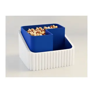 3D Baskı Fıstık Kasesi - Çift Hazneli Kabuk Ayırıcı Sunum Kasesi - Beyaz Mavi
