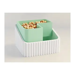 3D Baskı Fıstık Kasesi - Çift Hazneli Kabuk Ayırıcı Sunum Kasesi - Beyaz Mint