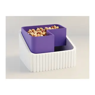 3D Baskı Fıstık Kasesi - Çift Hazneli Kabuk Ayırıcı Sunum Kasesi - Beyaz Mor
