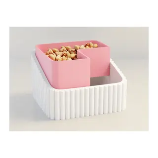 3D Baskı Fıstık Kasesi - Çift Hazneli Kabuk Ayırıcı Sunum Kasesi - Beyaz Pembe
