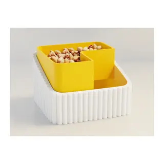 3D Baskı Fıstık Kasesi - Çift Hazneli Kabuk Ayırıcı Sunum Kasesi - Beyaz Sarı