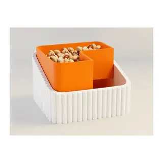 3D Baskı Fıstık Kasesi - Çift Hazneli Kabuk Ayırıcı Sunum Kasesi - Beyaz Turuncu