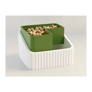 3D Baskı Fıstık Kasesi - Çift Hazneli Kabuk Ayırıcı Sunum Kasesi - Beyaz Yeşil
